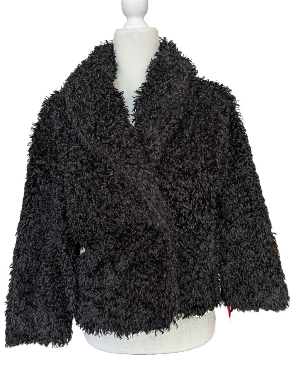 Ruby Rd. Womens Black Curly Soft Plush Faux Fur Teddy Jacket NWT Size 14